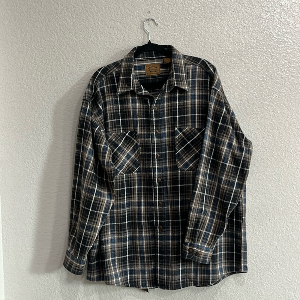 St. John's Bay Heavy Flannel Shirt Men's XL Brown Plaid Long Sleeve Button Up